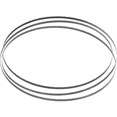 Trois lames de scie à ruban métalliques disposées côte à côte, formant une disposition ovale. Elles ont des bords dentelés et sont adaptées aux travaux de sciage industriels.