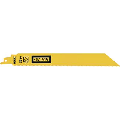 Lame de scie jaune avec logo noir 'DeWalt' et inscription '10 TPI'.