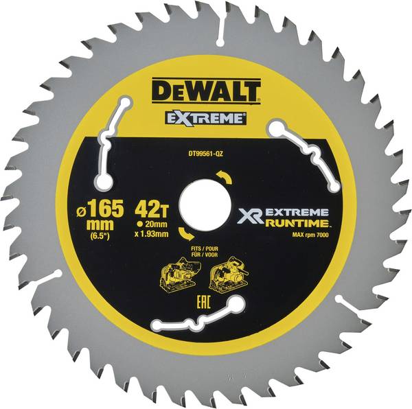 DEWALT DT99561-QZ DT99561-QZ Lame de scie circulaire 165 x 20 x 1.2 mm Nombre de dents: 42 1 pc(s)