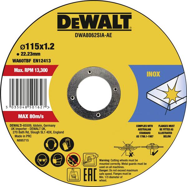 DEWALT DWA8062SIA-AE DWA8062SIA-AE Disque à tronçonner 115 mm 1 pc(s) métal, acier inoxydable, Fer