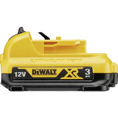 Batterie lithium-ion jaune DeWalt 12V de 3 Ah.