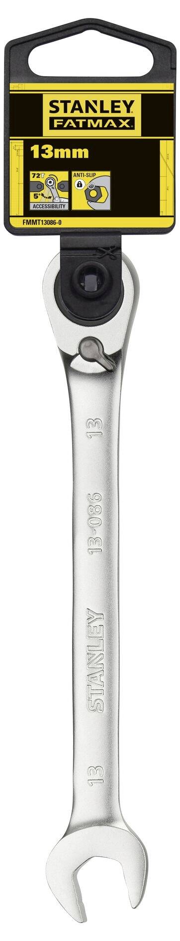 Clé à cliquet STANLEY FATMAX de 13 mm en acier chrome-vanadium, avec côté à fourche et anneau ouvert, pour un travail précis.
