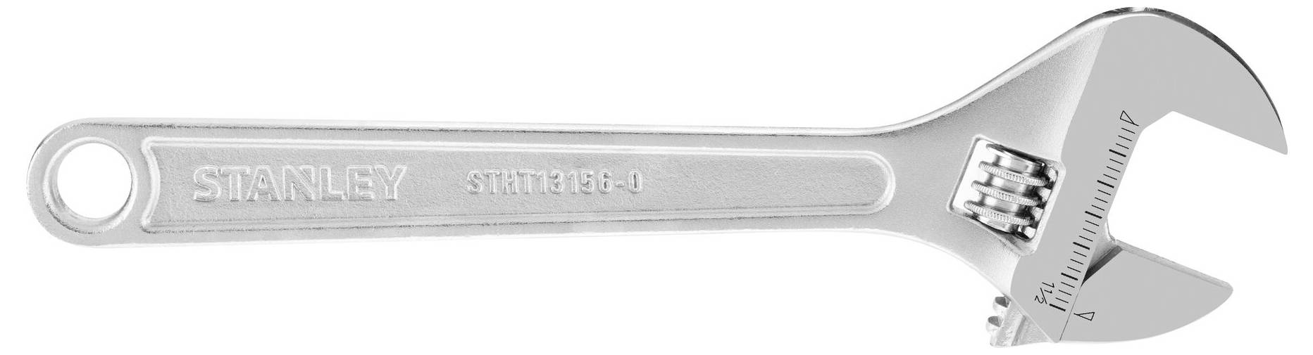 Clé à molette réglable avec échelle sur la tête. La poignée est en métal et porte l'inscription 'Stanley'.