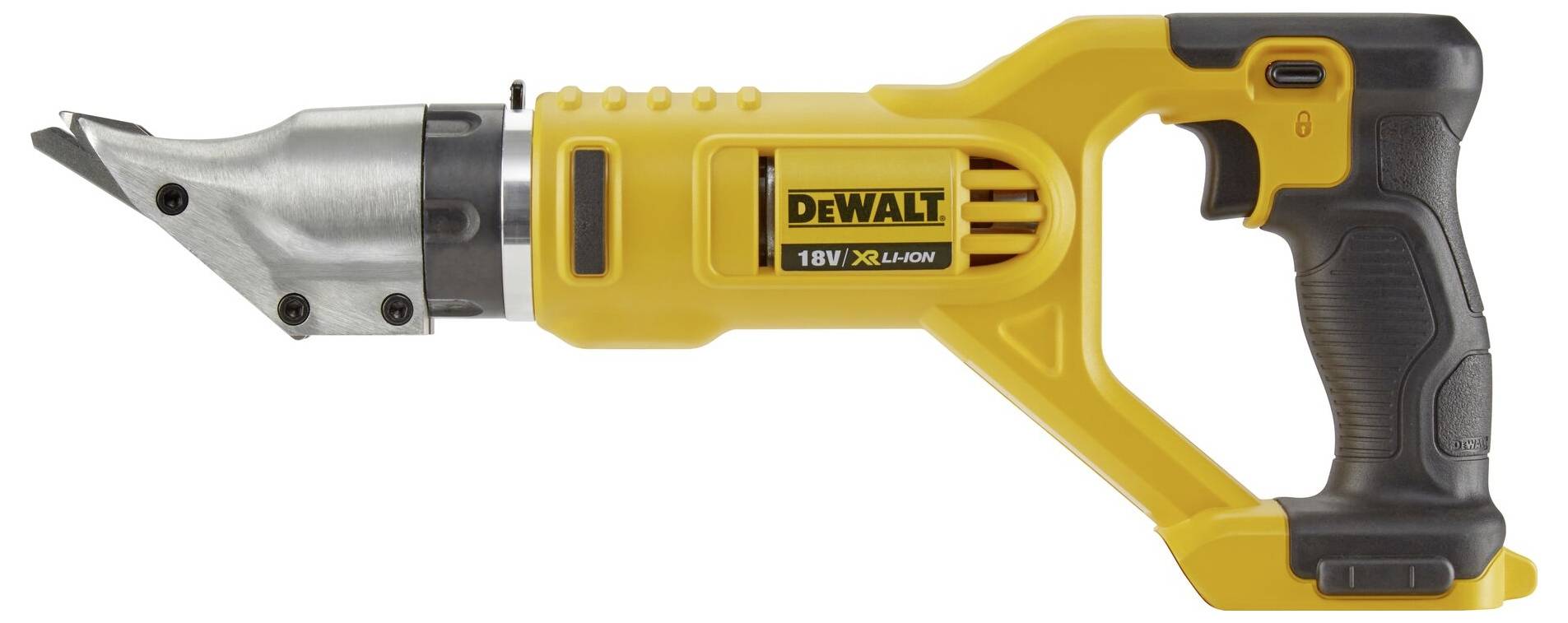 'Outil de coupe électrique jaune, sans fil, avec poignée noire, nom de marque imprimé sur le boîtier.'