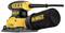 Ponceuse électrique de la marque DeWalt en jaune et noir avec sac de collecte de poussière, pour le ponçage précis des surfaces en bois.