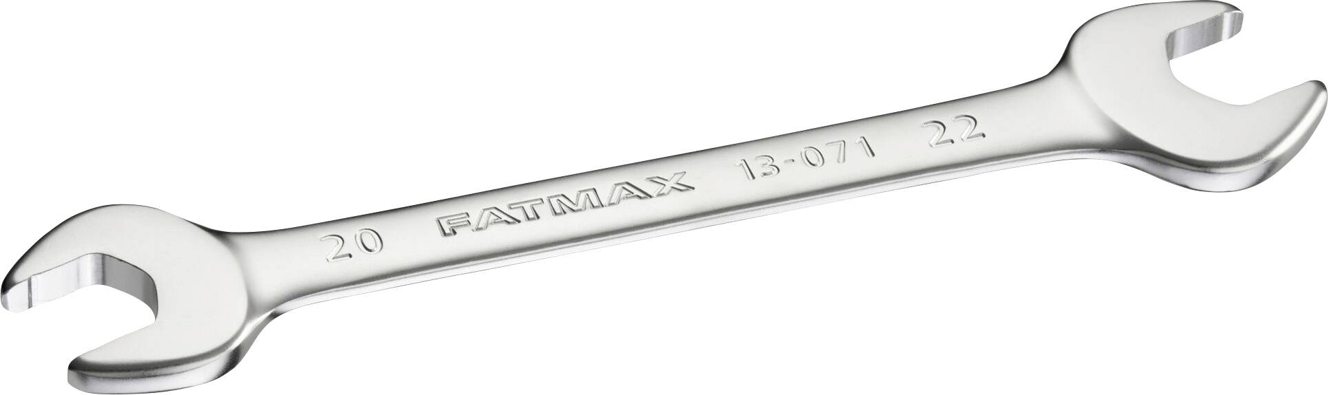 Une clé à molette en argent avec une ouverture à chaque extrémité. Sur la clé sont inscrits 'FATMAX', ainsi que les chiffres '20' et '22'.