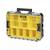 'Mallette à outils noire avec compartiments jaunes et couvercle transparent. Poignée en haut, adaptée pour un rangement compact des outils.'