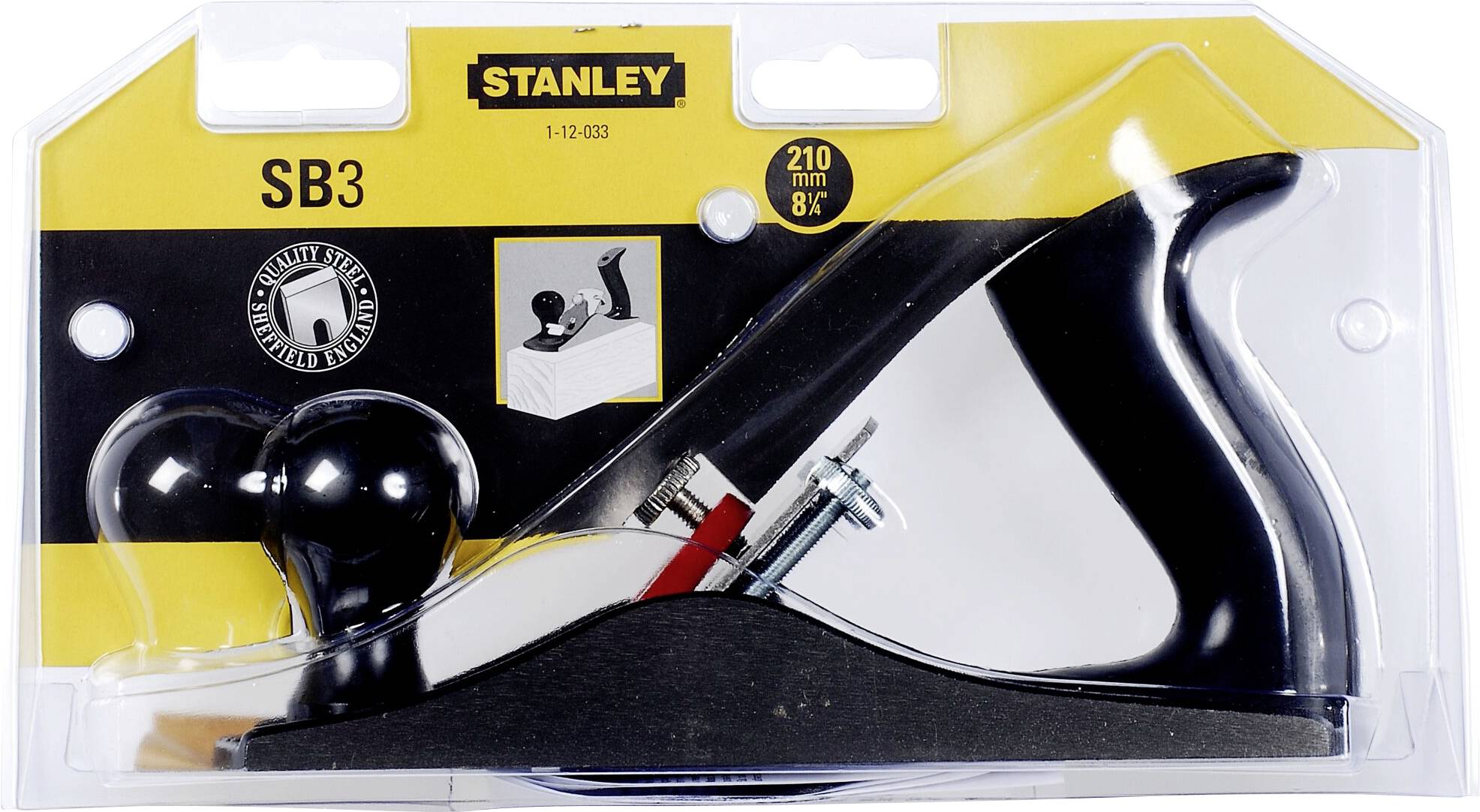 Rabot de Stanley, modèle SB3, dans un emballage transparent. Comprend des accessoires supplémentaires.