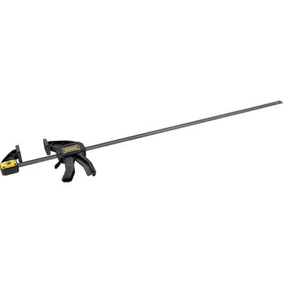 Pince à tige longue avec poignée de serrage jaune et mâchoires noires, adaptée pour la fixation sécurisée de pièces lors de travaux sur bois.