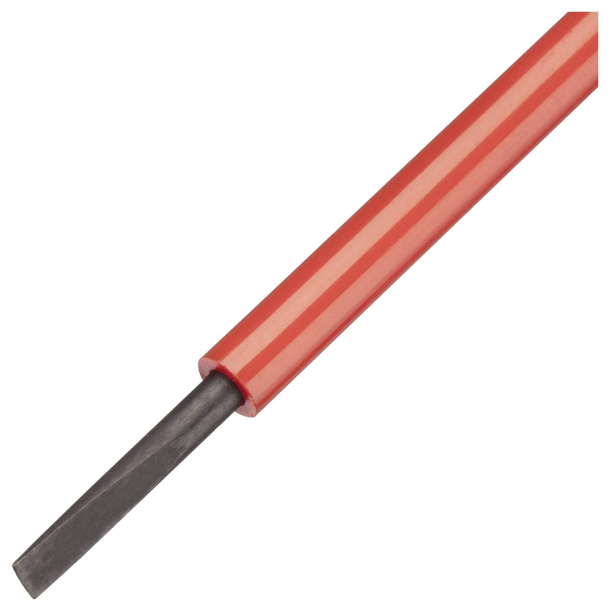 Poignée de tournevis isolée rouge avec lame en métal noir, adaptée aux travaux manuels de réparation ou de montage.
