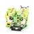 Connecteur électrique jaune-vert à plusieurs emplacements avec des contacts métalliques, sur fond blanc.