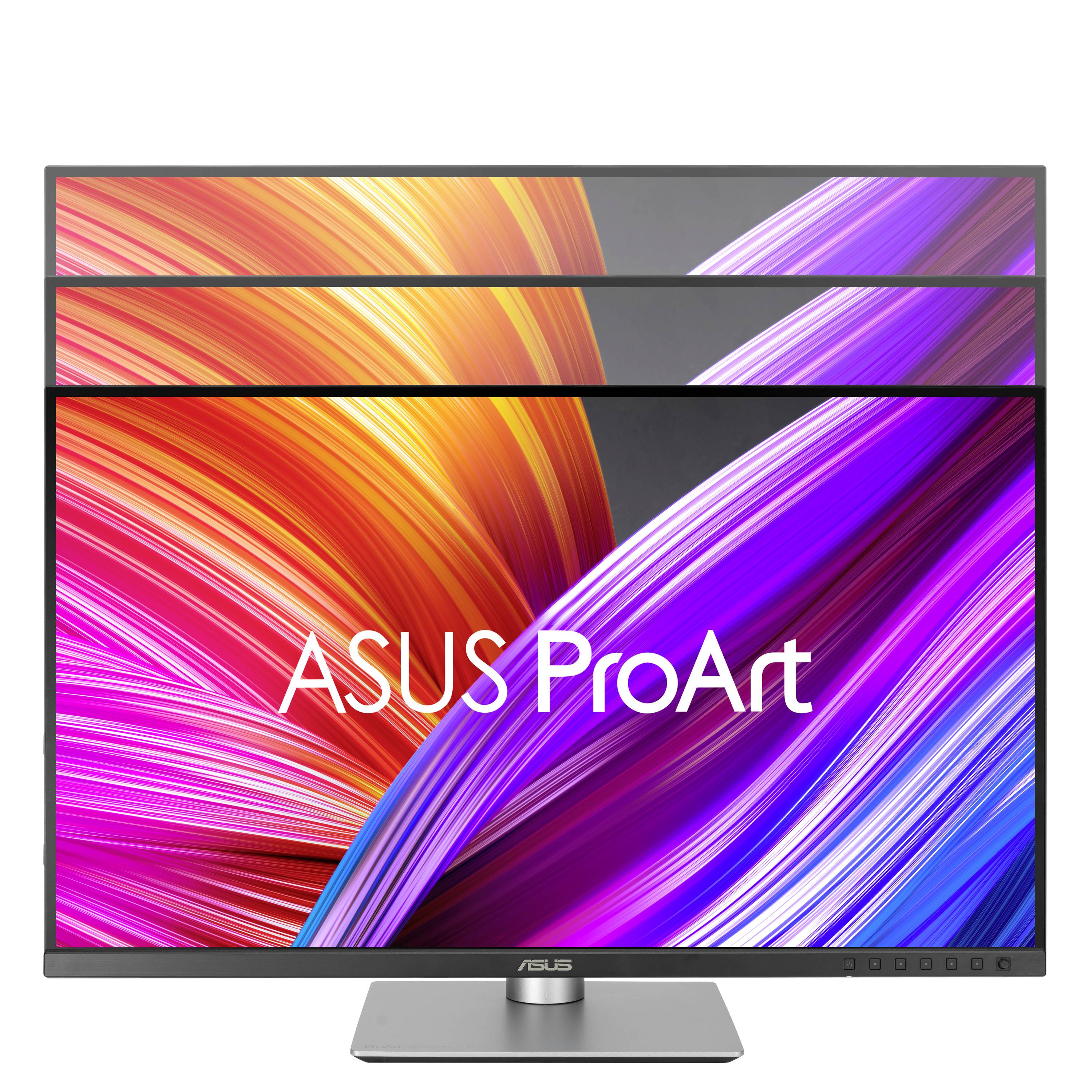 Image d'un moniteur ASUS ProArt avec des couleurs abstraites lumineuses et un cadre élégant. Parfait pour les professionnels créatifs et les designers.