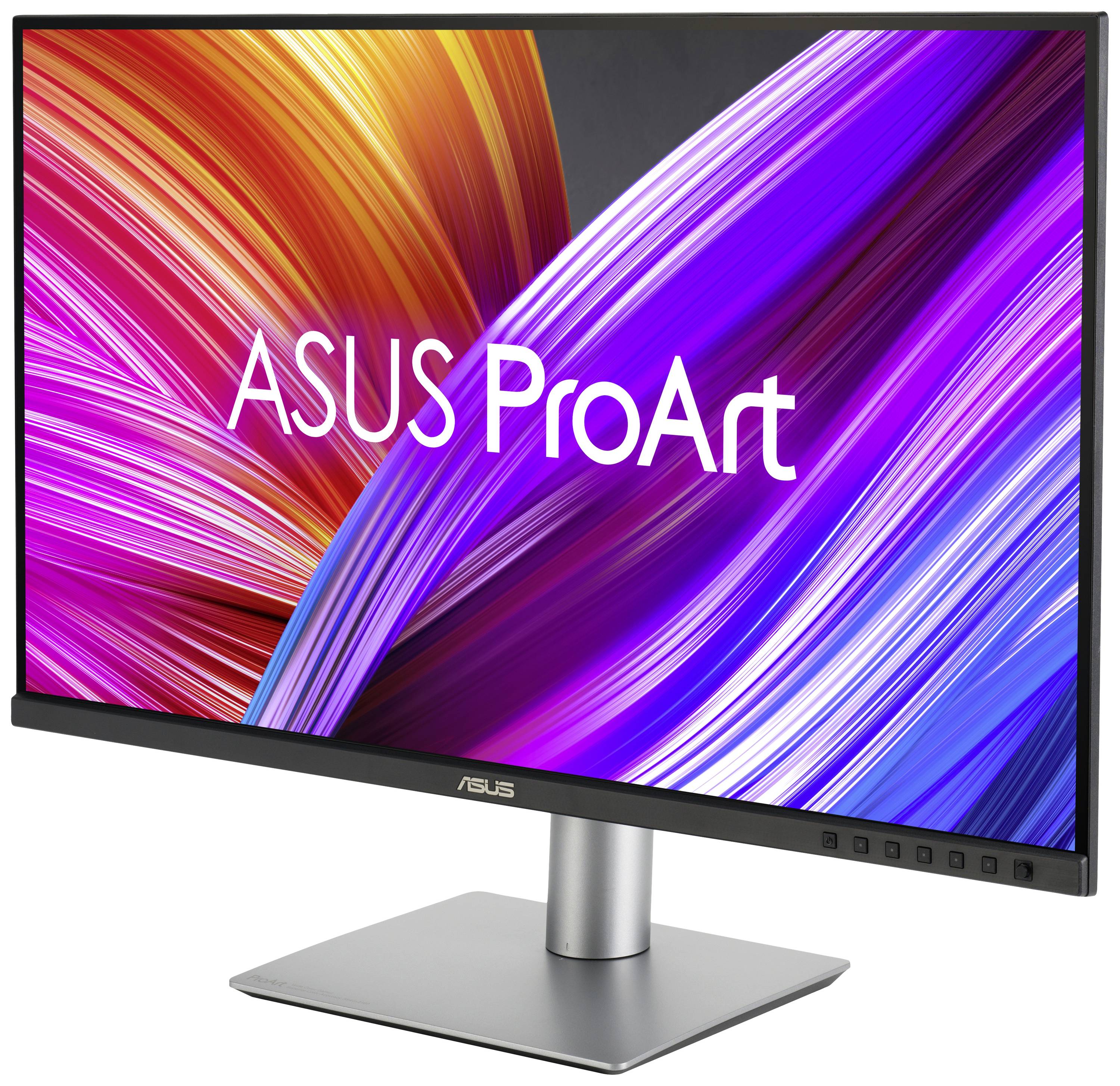 Un moniteur ASUS ProArt avec un arrière-plan vif et coloré, qui prend en charge les applications graphiques et de design.