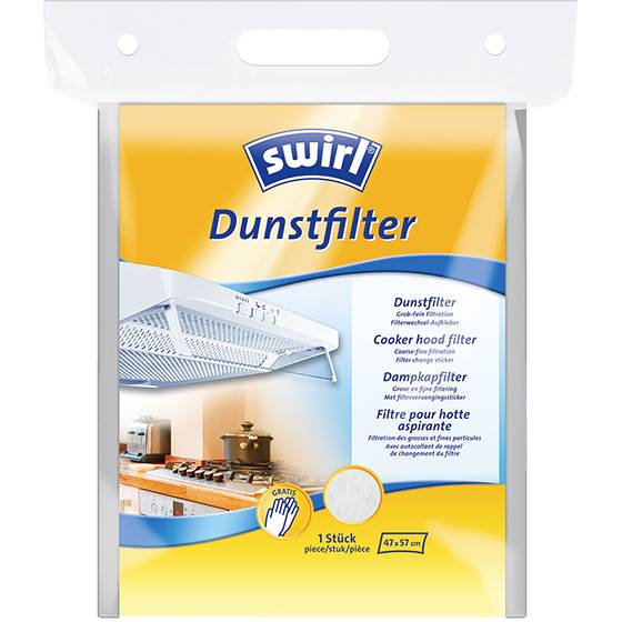 Emballage d'un filtre de hotte avec illustration d'une cuisinière et d'une hotte aspirante. Texte : 'Filtre de hotte', 'Cooker hood filter', 'Filtre de cuisine à vapeur'.