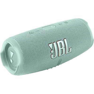 Un haut-parleur portable de couleur turquoise avec le logo JBL sur le côté, adapté pour le streaming musical en déplacement.