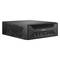 Petit ordinateur de bureau noir compact au format mini, doté de ports USB et d'une grille de ventilation sur le côté.