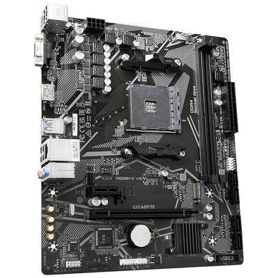 Carte mère d'ordinateur Gigabyte avec plusieurs options de connexion et un socket AM4, compatible avec les processeurs Ryzen et la mémoire RAM DDR4.