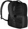 Un sac à dos noir avec des bretelles rembourrées et une petite poche zippée sur l'avant.