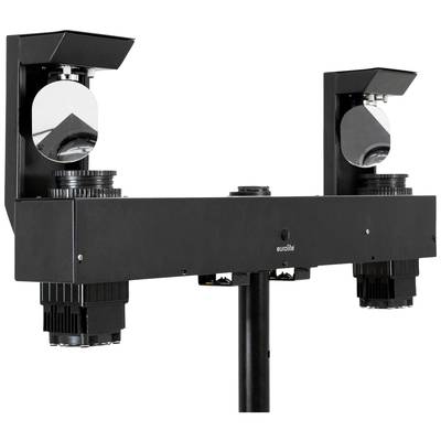 Système lumineux spécial doté de deux miroirs rotatifs et d'un boîtier noir, utilisé pour des effets scéniques ou l'éclairage.