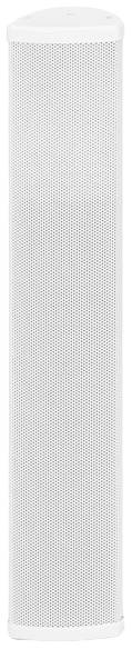 Un radiateur long, blanc et rectangulaire avec un design de grille perforée.
