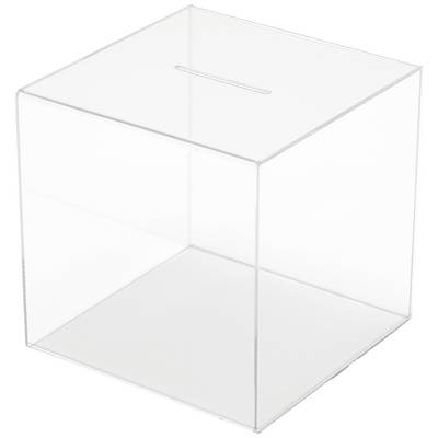 Urne transparente en acrylique avec une fente sur le dessus pour le dépôt de bulletins de vote ou de dons.