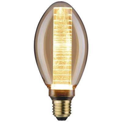 Une ampoule à filament visible qui brille indique qu'elle est allumée. Elle dispose d'une douille dorée à vis.