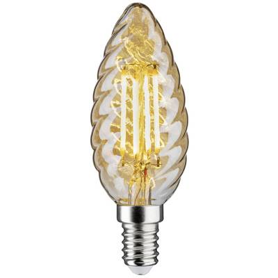 Ampoule décorative en verre spiralé avec filament apparent, utilisée pour un éclairage d'ambiance.