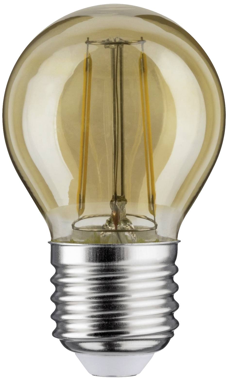 Ampoule en forme de poire avec filament apparent et douille argentée. Source lumineuse économe en énergie, à lumière blanche chaude.