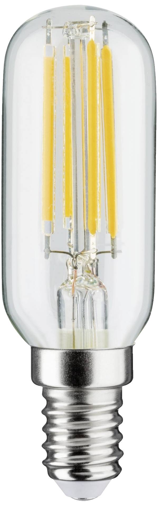 Une ampoule LED allongée avec des filaments visibles et un culot E14. Adaptée pour un éclairage décoratif.