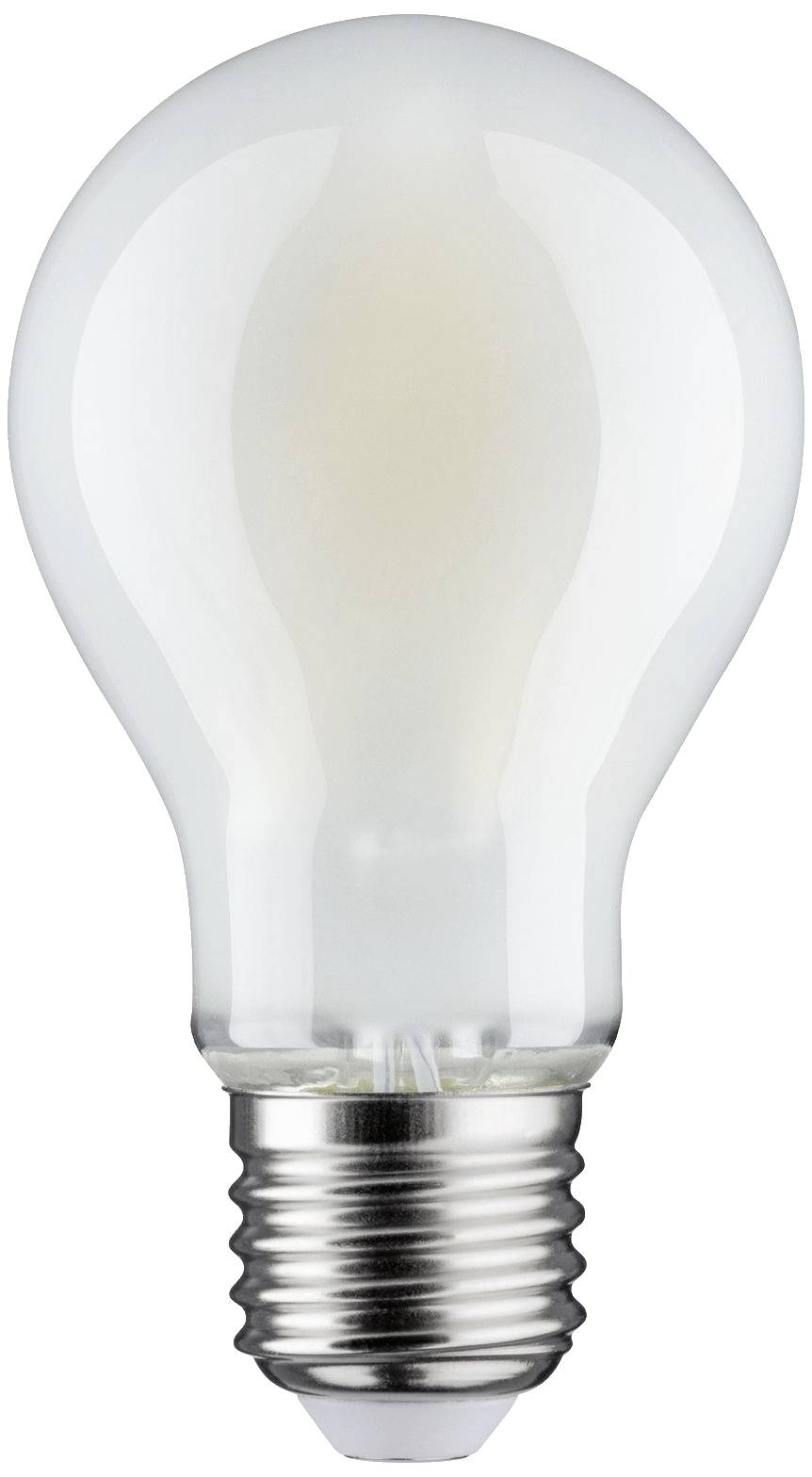 Une ampoule à culot E27, avec un globe en verre transparent, sur un fond blanc.