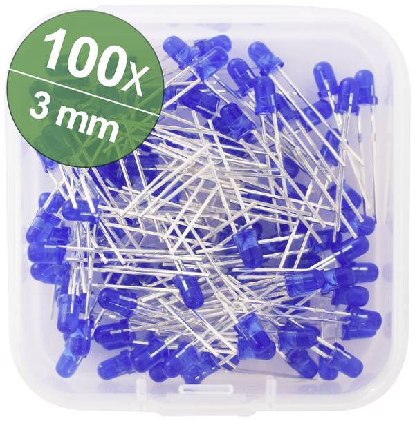 Quadrios Assortiment de LEDs bleu rond 3 mm 1500 mcd 30 ° 20 mA 3.0 V Box