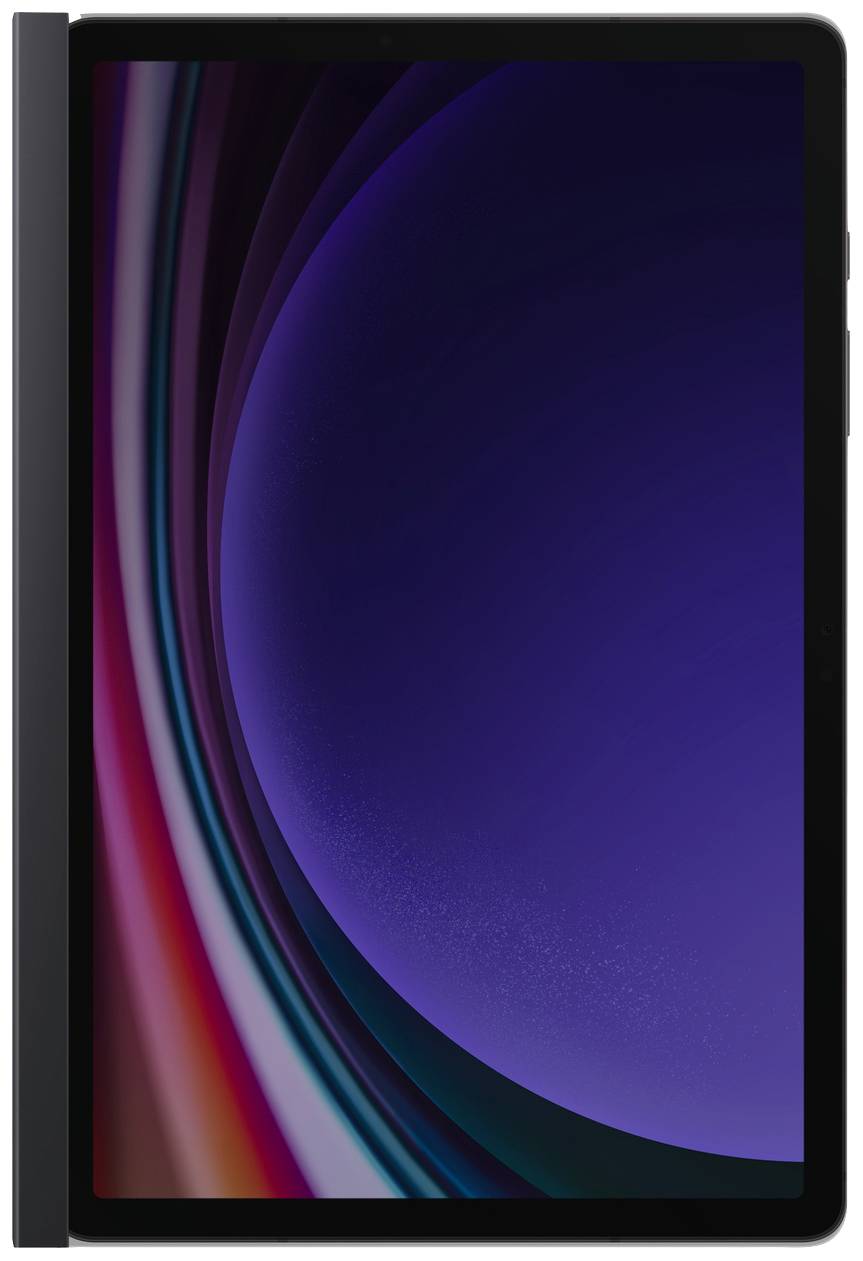 Une tablette avec un arrière-plan sombre, coloré et abstrait, présentant des tons sombres et clairs qui se fondent les uns dans les autres.