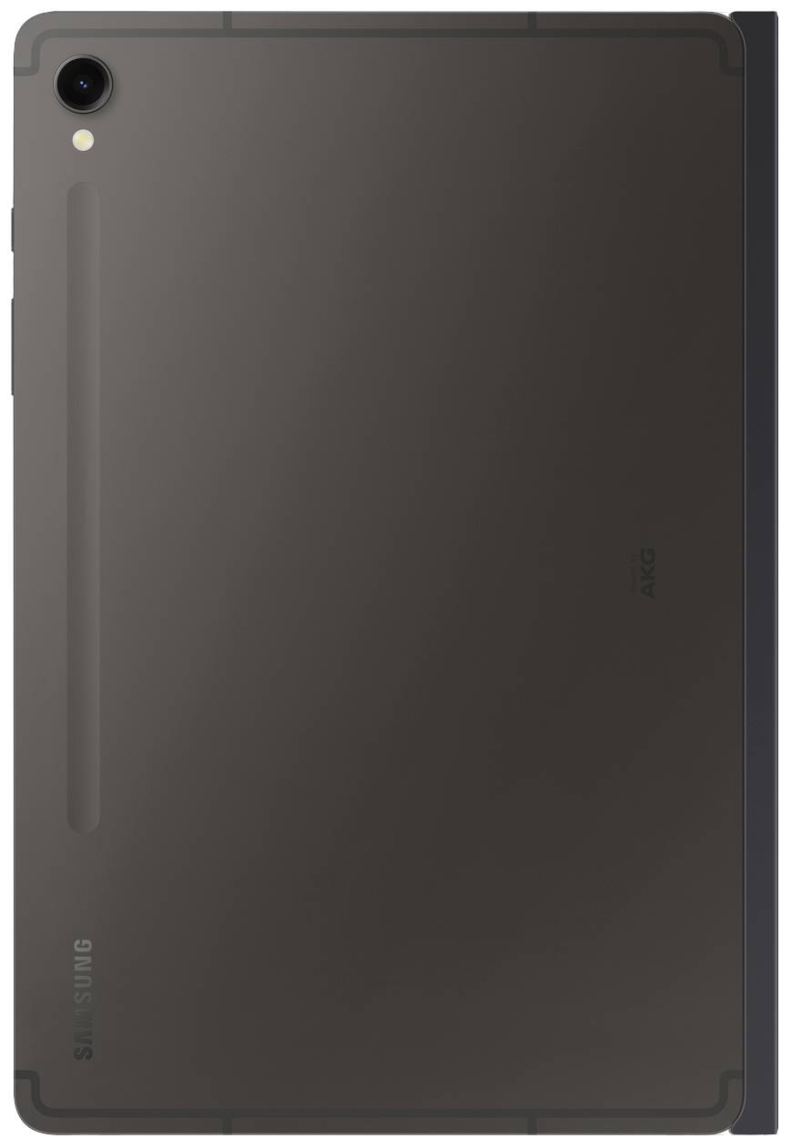 Une tablette en noir, vue arrière avec la caméra en haut à gauche.