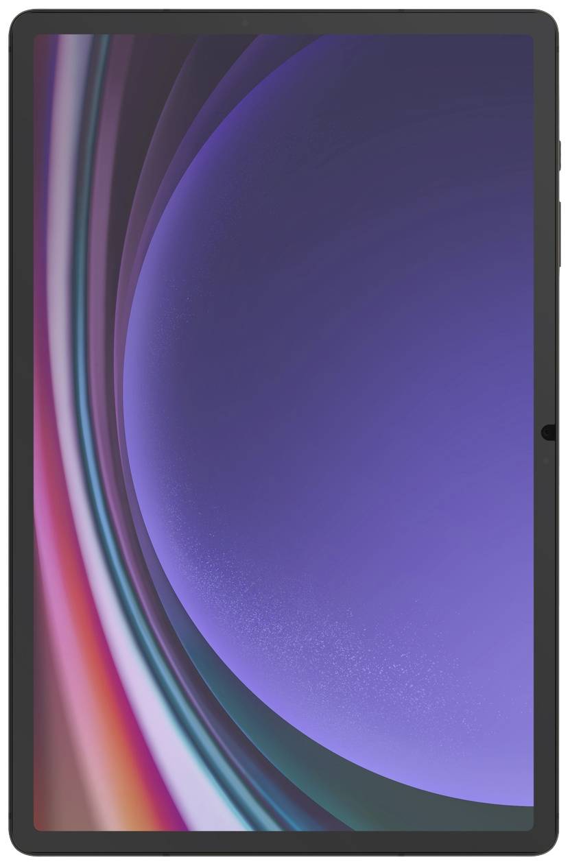 Une tablette avec un arrière-plan coloré et spiralé sur l'écran.