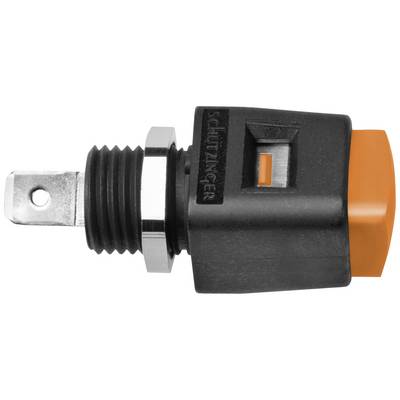 Disjoncteur électronique avec boîtier noir et bouton orange, adapté pour l'installation dans les circuits électriques afin de protéger contre les surintensités.