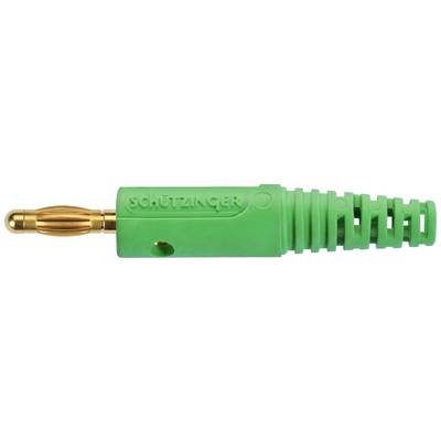 Connecteur avec boîtier vert et raccordement doré. Inscription 'Schützinger' sur le côté du boîtier.
