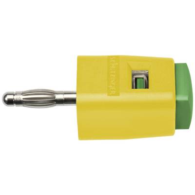 Un bouchon de test de sécurité jaune avec un bouton vert et une tige métallique, utilisé pour l'isolation électrique et les tests de connexion.