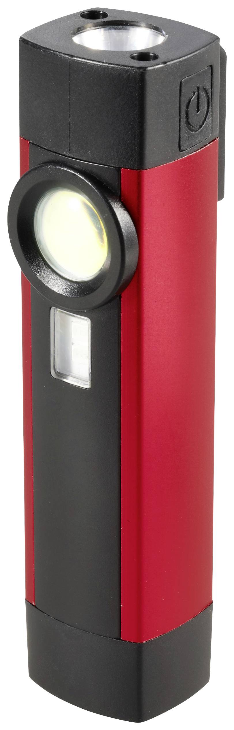 Lampe de poche portable rouge avec un bouton d'éclairage sur le côté, adaptée pour une utilisation dans des environnements sombres.