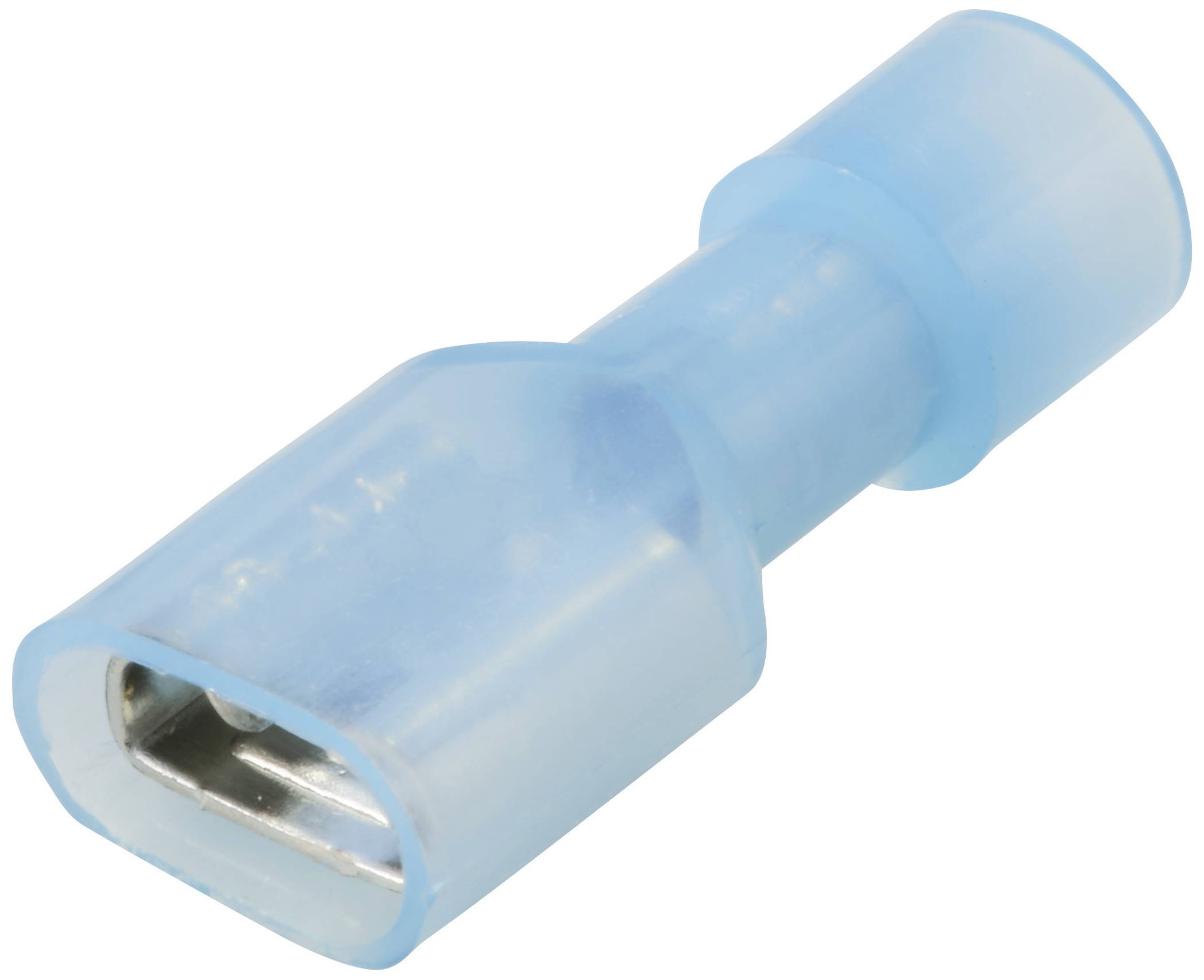 Un connecteur de câble électrique bleu avec isolation.