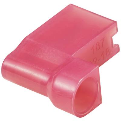 Connecteur plastique coudé de couleur rouge, de forme rectangulaire avec une extrémité de raccordement cylindrique. Adapté pour les connexions électriques.