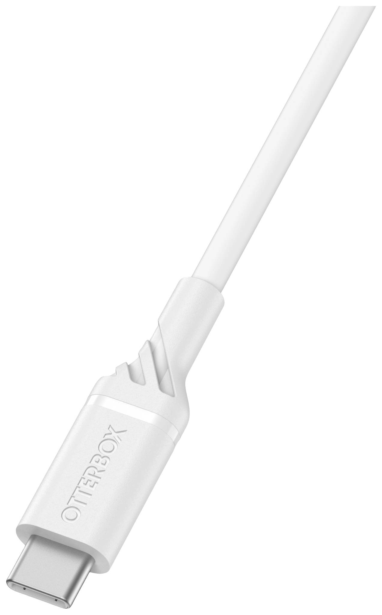 Un câble USB-C blanc portant l'inscription « Otterbox ».