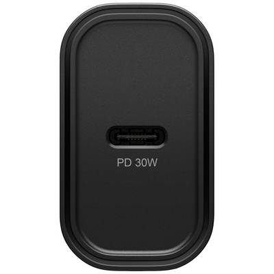 Chargeur USB noir avec port USB-C, sur lequel est inscrit 'PD 30W', indiquant une puissance de charge de 30 watts.