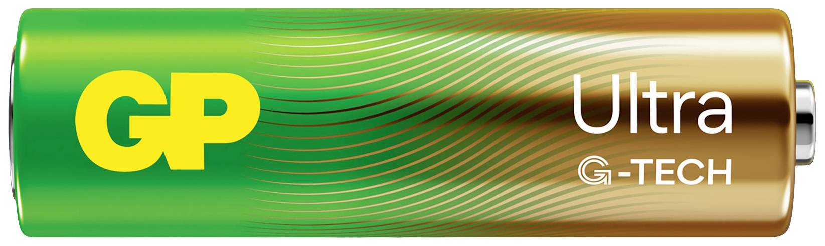 Pile avec l'inscription 'GP Ultra G-TECH', design vert et or.