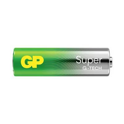 Cellule de batterie GP Super G-TECH au design vert et argenté avec logo du produit.