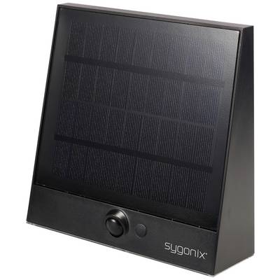 Lampe solaire extérieure avec panneau solaire rectangulaire et détecteur de mouvement. Marque 'sygonix'.