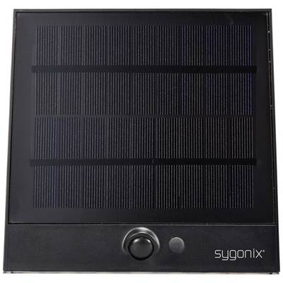 'Panneau solaire carré avec capteur de mouvement en bas, marque Sygonix, sur fond blanc.'