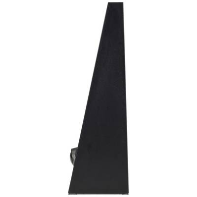 Objet noir, triangulaire, à surface lisse, placé devant un fond blanc. Il pourrait être de nature décorative ou fonctionnelle.