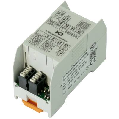 Appareil électronique avec plusieurs ports et étiquettes. Inscription : 'Surveillance du flux d'air', informations du fabricant visibles.