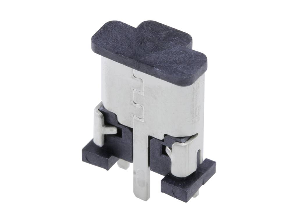 Petit module de connecteur métallique avec des composants en plastique noir, utilisé dans les appareils électroniques pour les connexions.