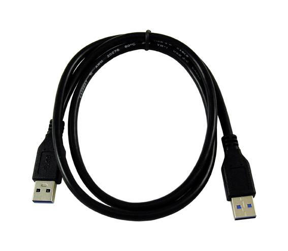 Câble USB 3.0 noir avec deux connecteurs USB-A, adapté pour le transfert rapide de données et la connexion d'appareils à un ordinateur.